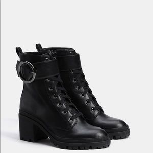 Bershka lace-up high heel ankle boots XL buckle